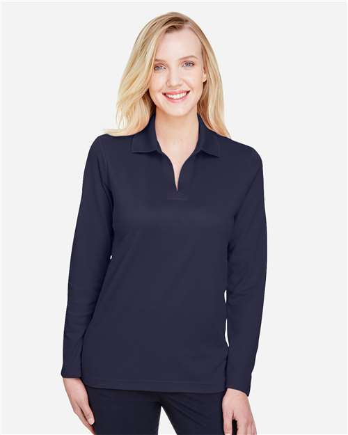 Devon & Jones DG20LW Women's CrownLux Performance® Plaited Long Sleeve Polo