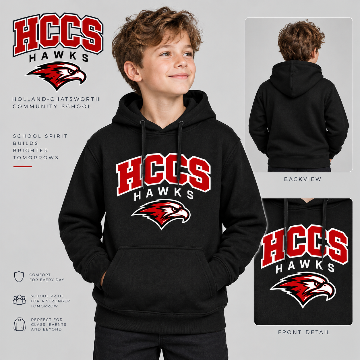 HCCS Hawks Printed Youth Pullover Hoodie