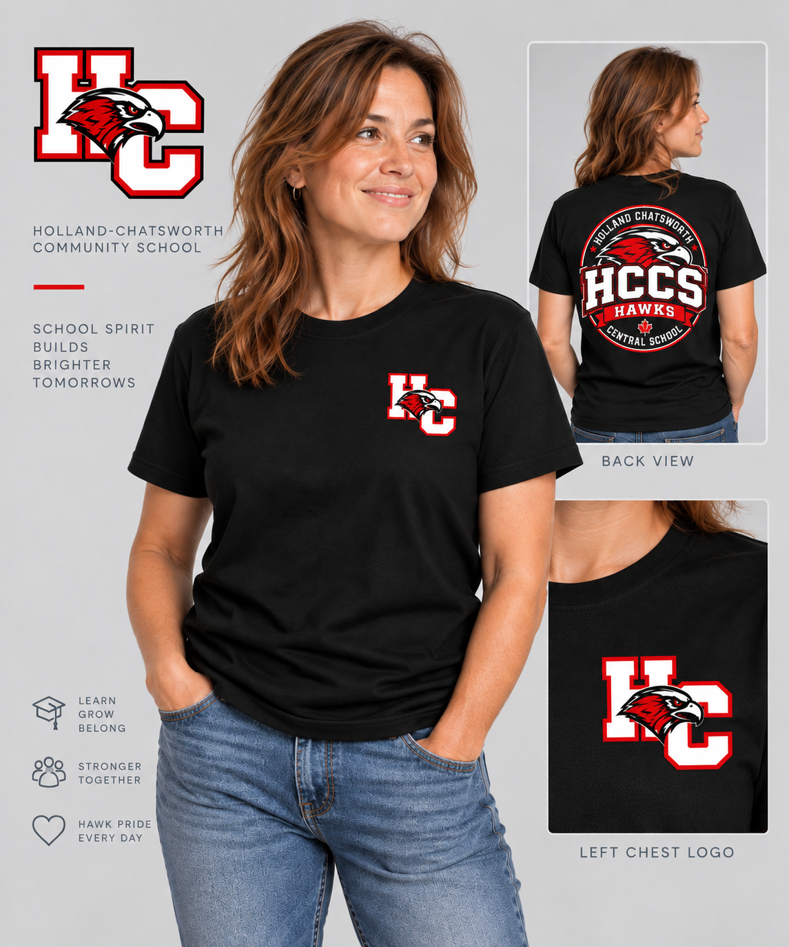 HCCS Hawks Adult T-Shirt – Left Chest & Back Print