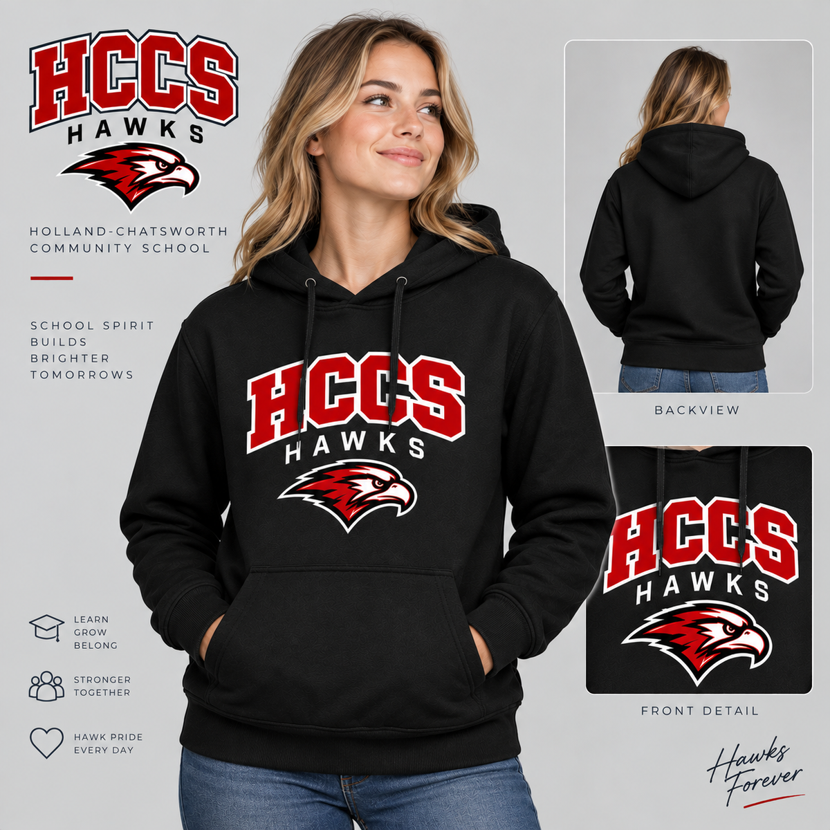 HCCS Hawks Printed Adult Pullover Hoodie