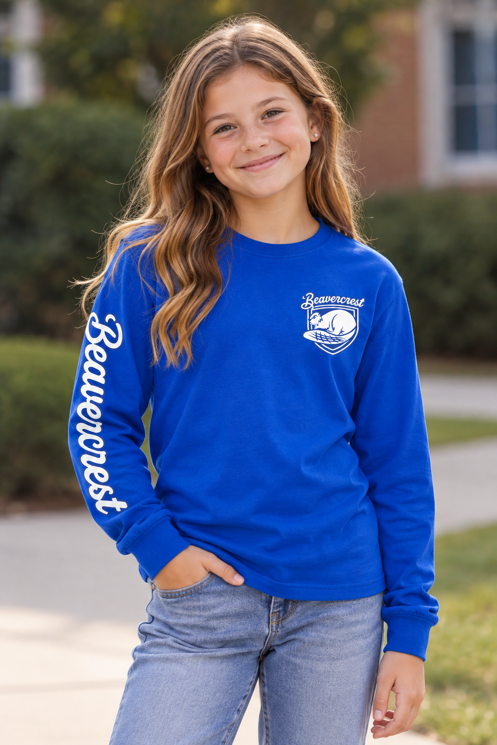 Beavercrest Youth Long Sleeve – Crest & Sleeve Print