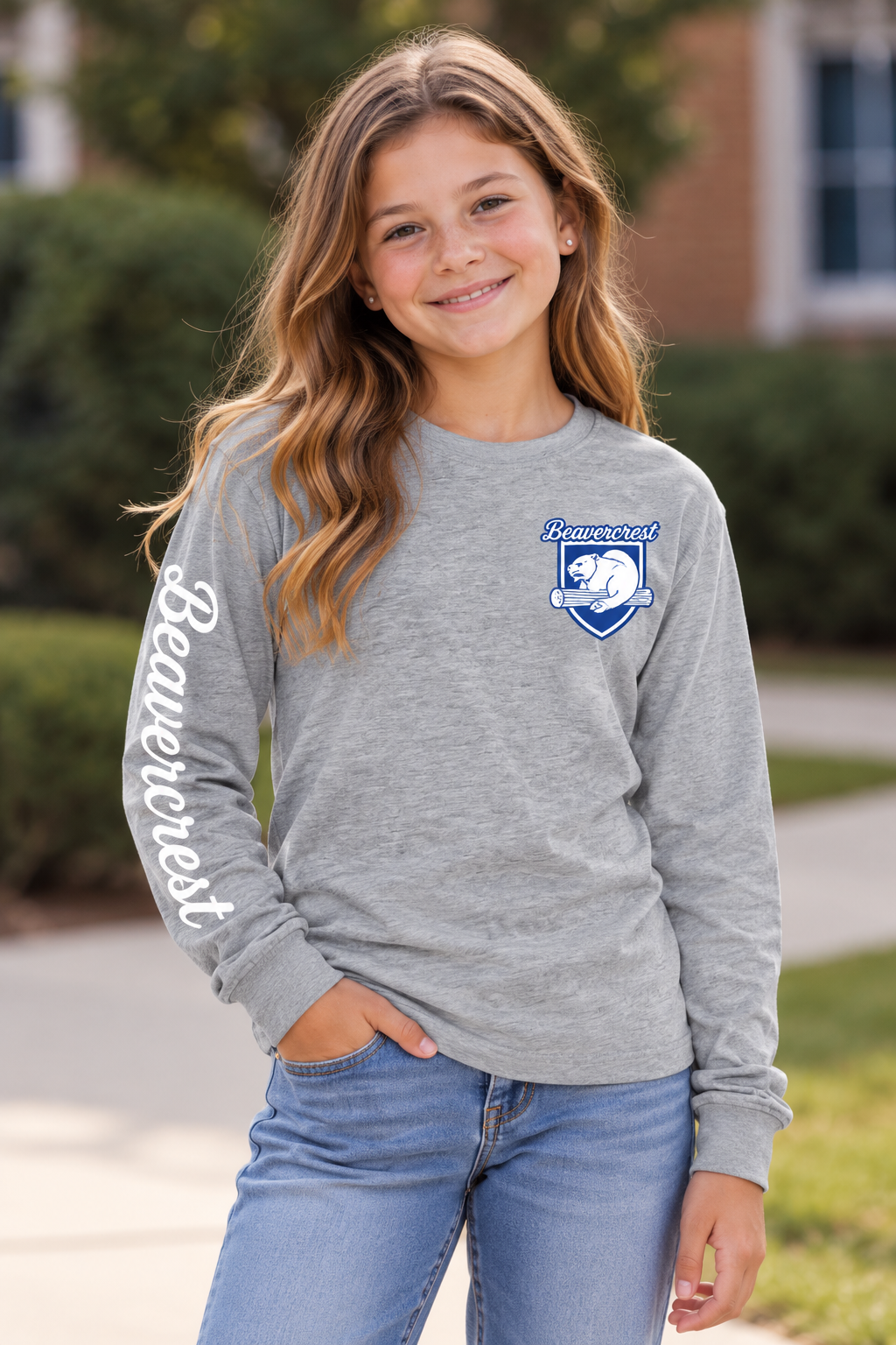 Beavercrest Youth Long Sleeve – Crest & Sleeve Print