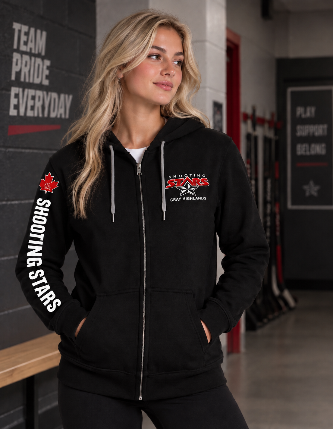 Shooting Stars Grey Highlands Full-Zip Team Hoodie – Black
