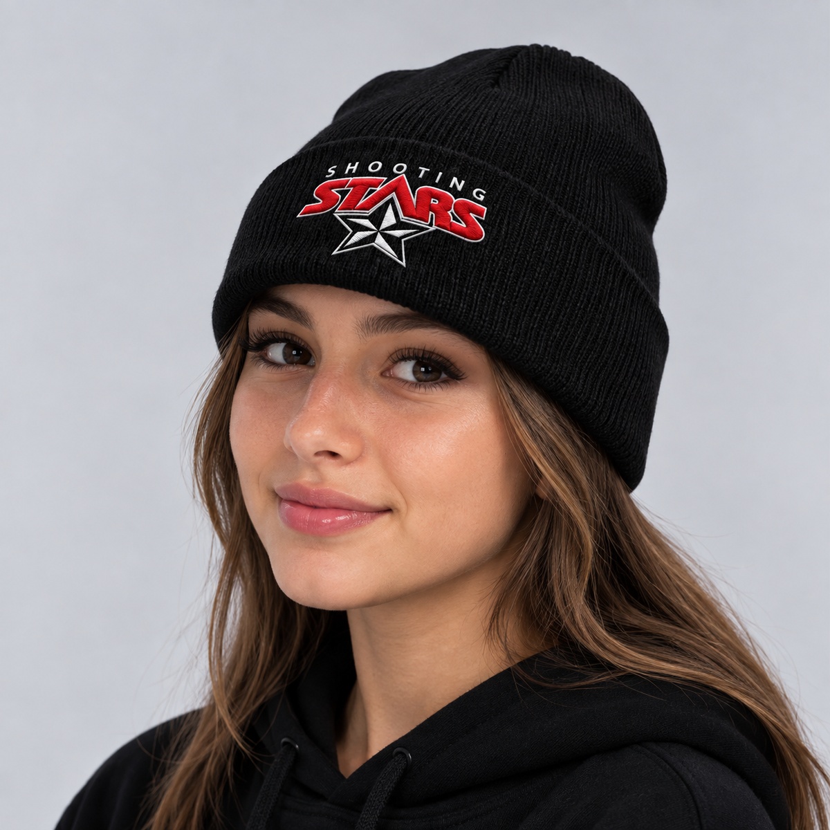 Shooting Stars Embroidered Knit Toque – Black