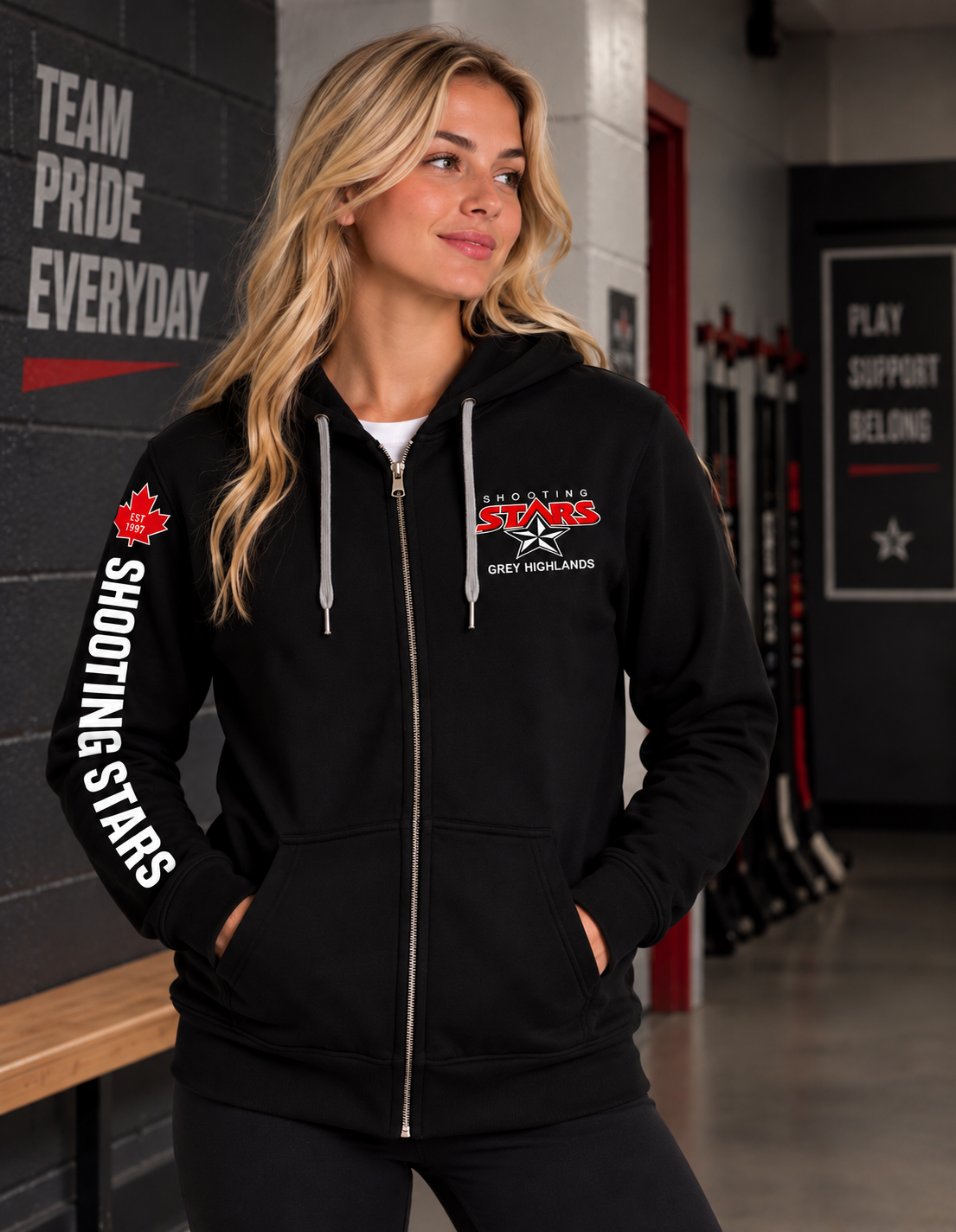 Shooting Stars Grey Highlands Full-Zip Team Hoodie – Black
