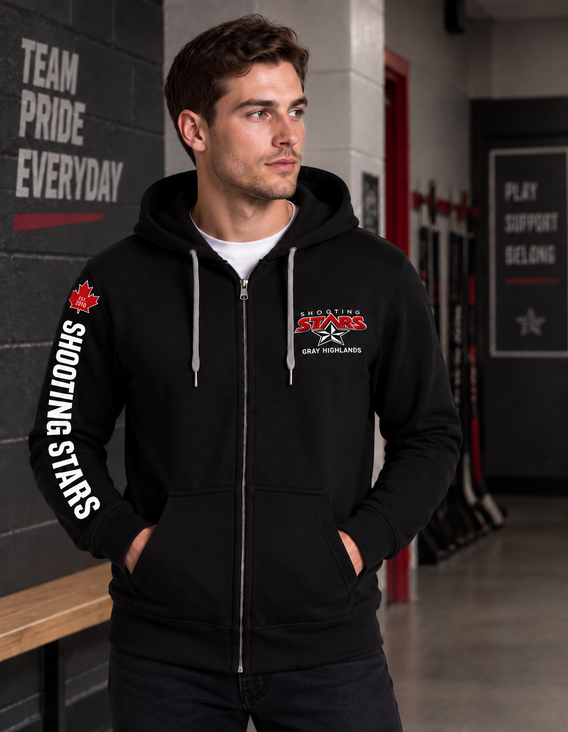 Shooting Stars Grey Highlands Full-Zip Team Hoodie – Black