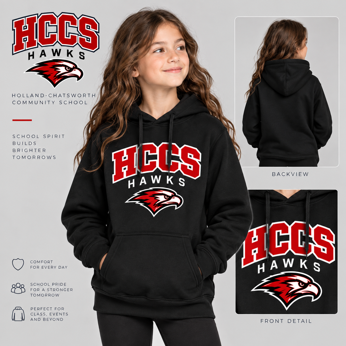 HCCS Hawks Printed Youth Pullover Hoodie