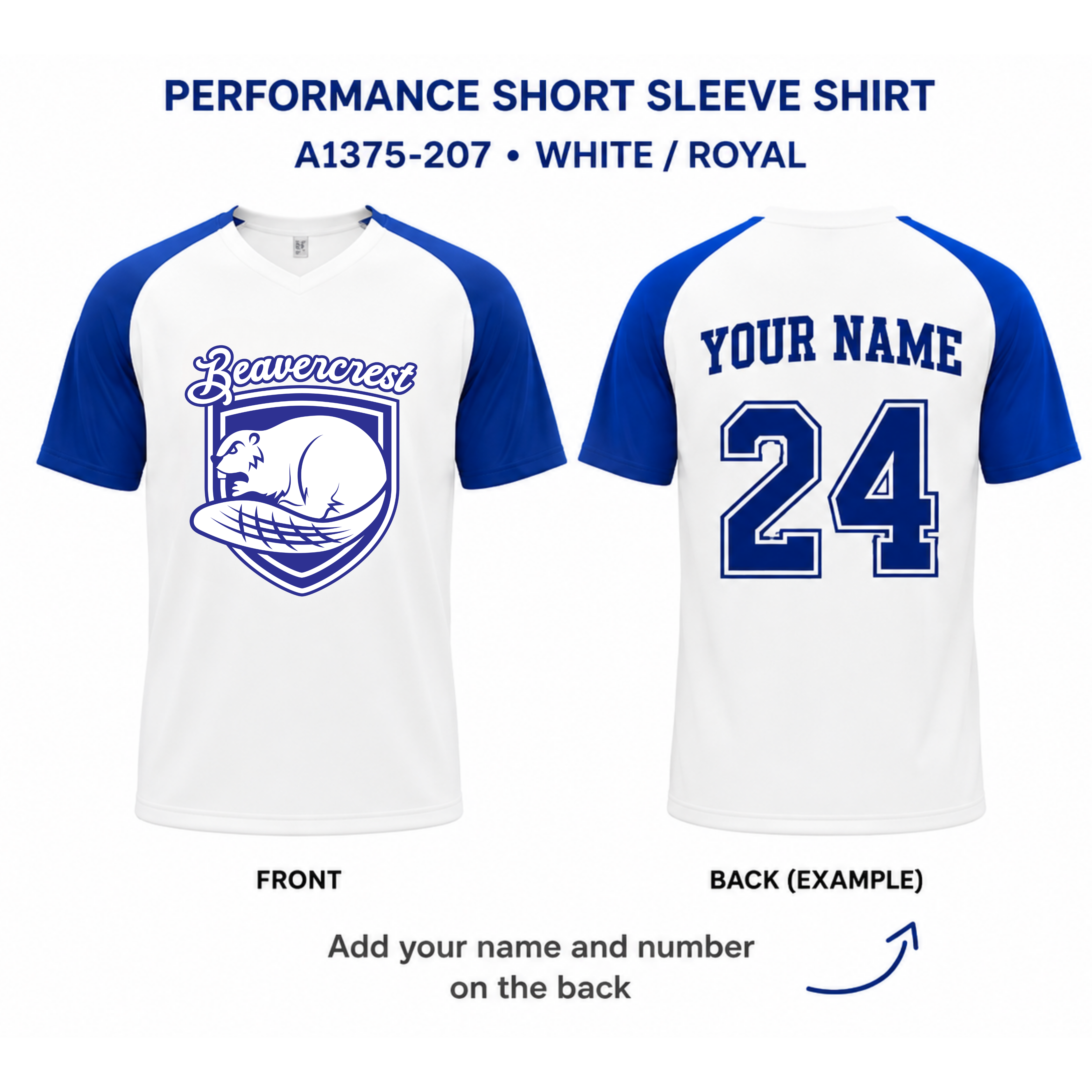 Beavercrest Adult Performance Shirt – White / Royal