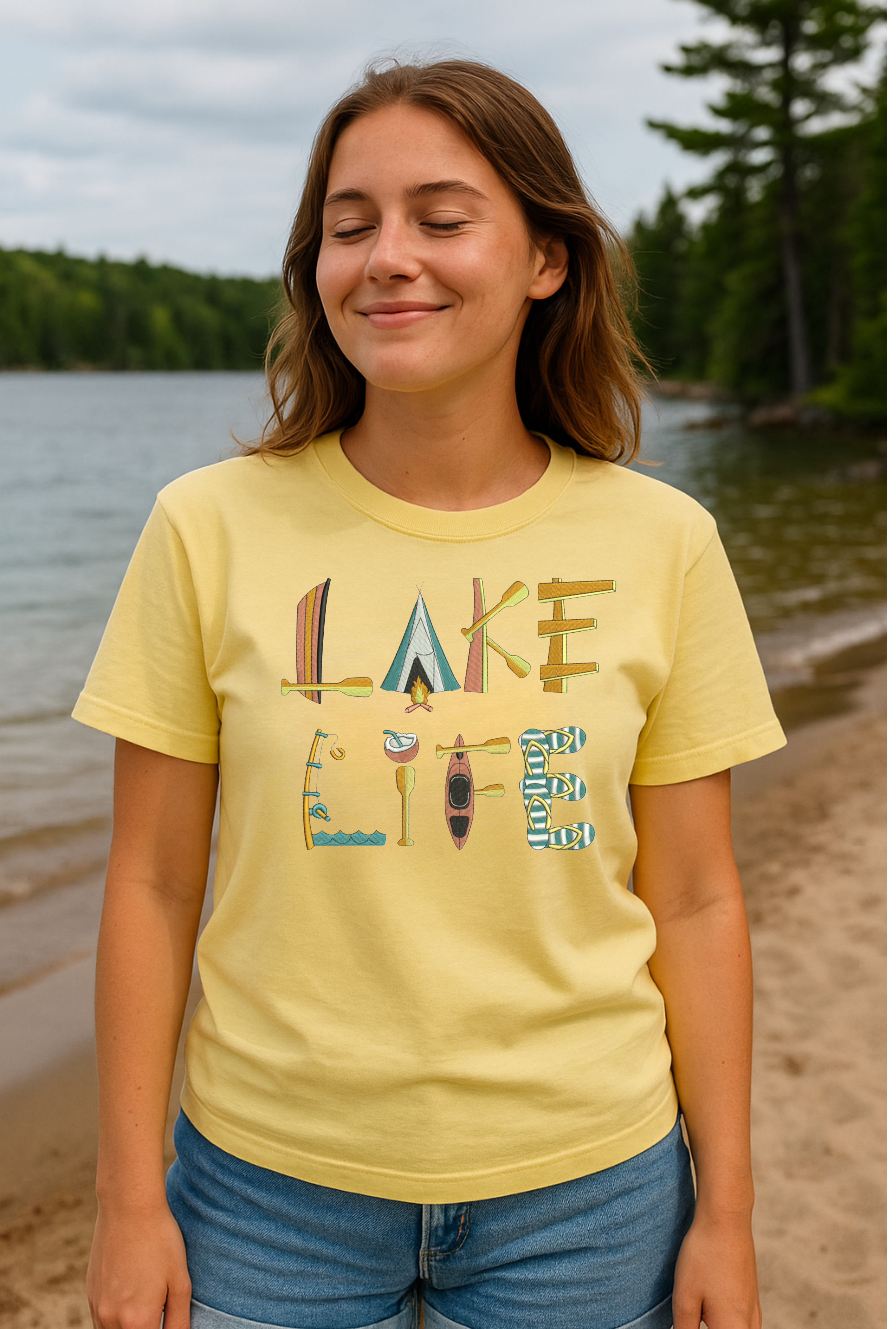 Lake Life – Women’s Embroidered T-Shirt