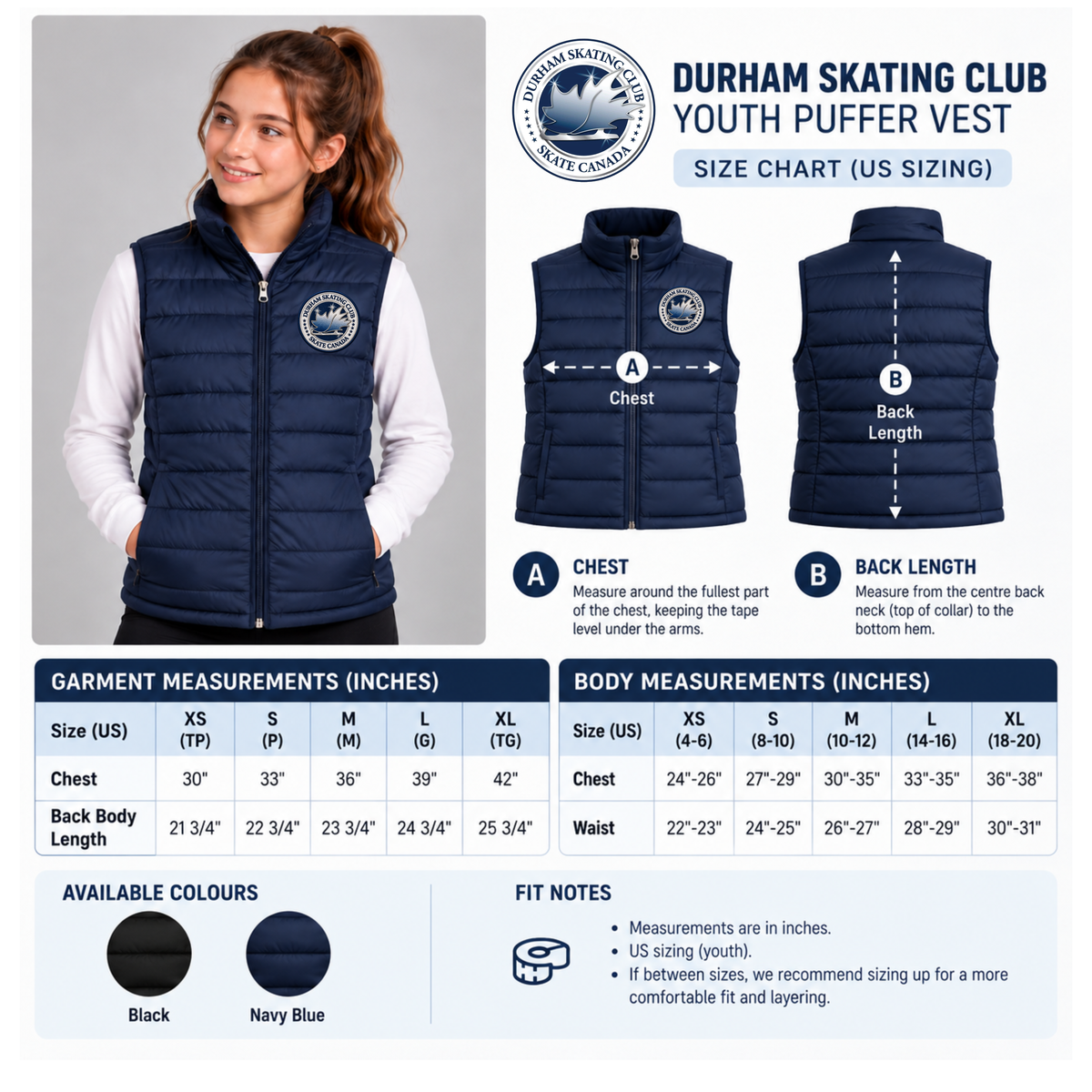 Durham Skating Club – Youth Puffer Vest