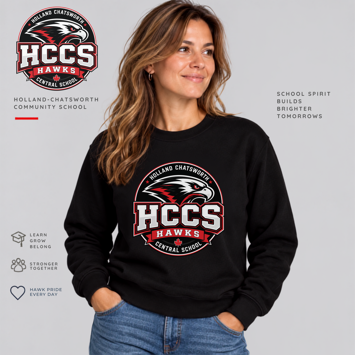 HCCS Hawks Printed Adult Crewneck Sweatshirt