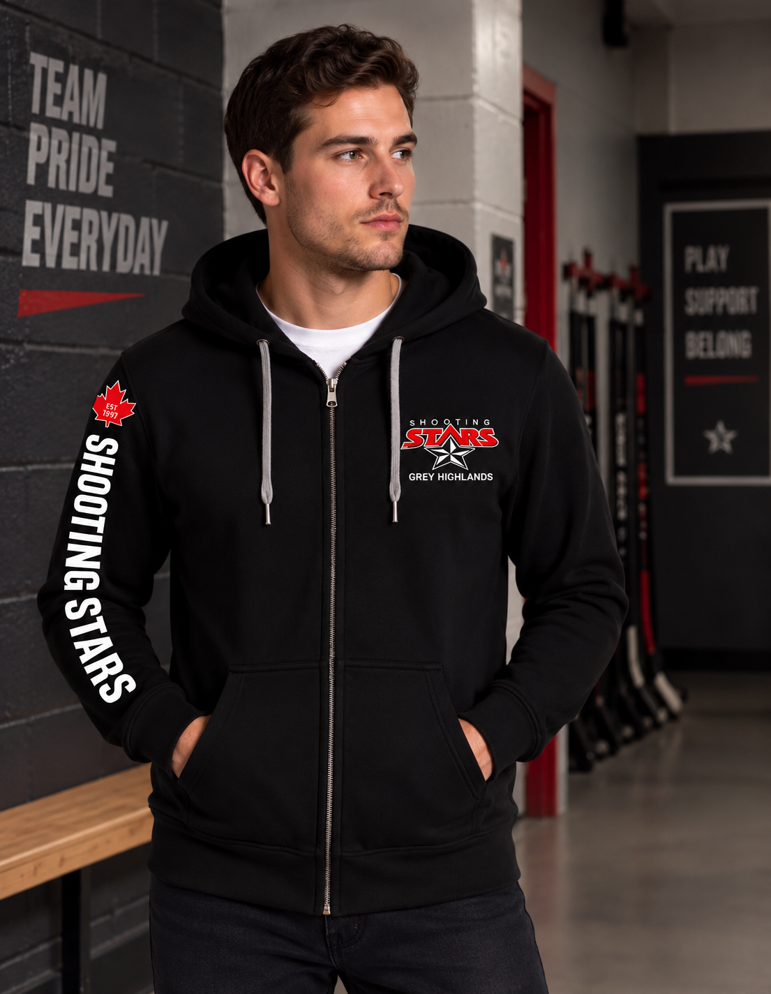 Shooting Stars Grey Highlands Full-Zip Team Hoodie – Black