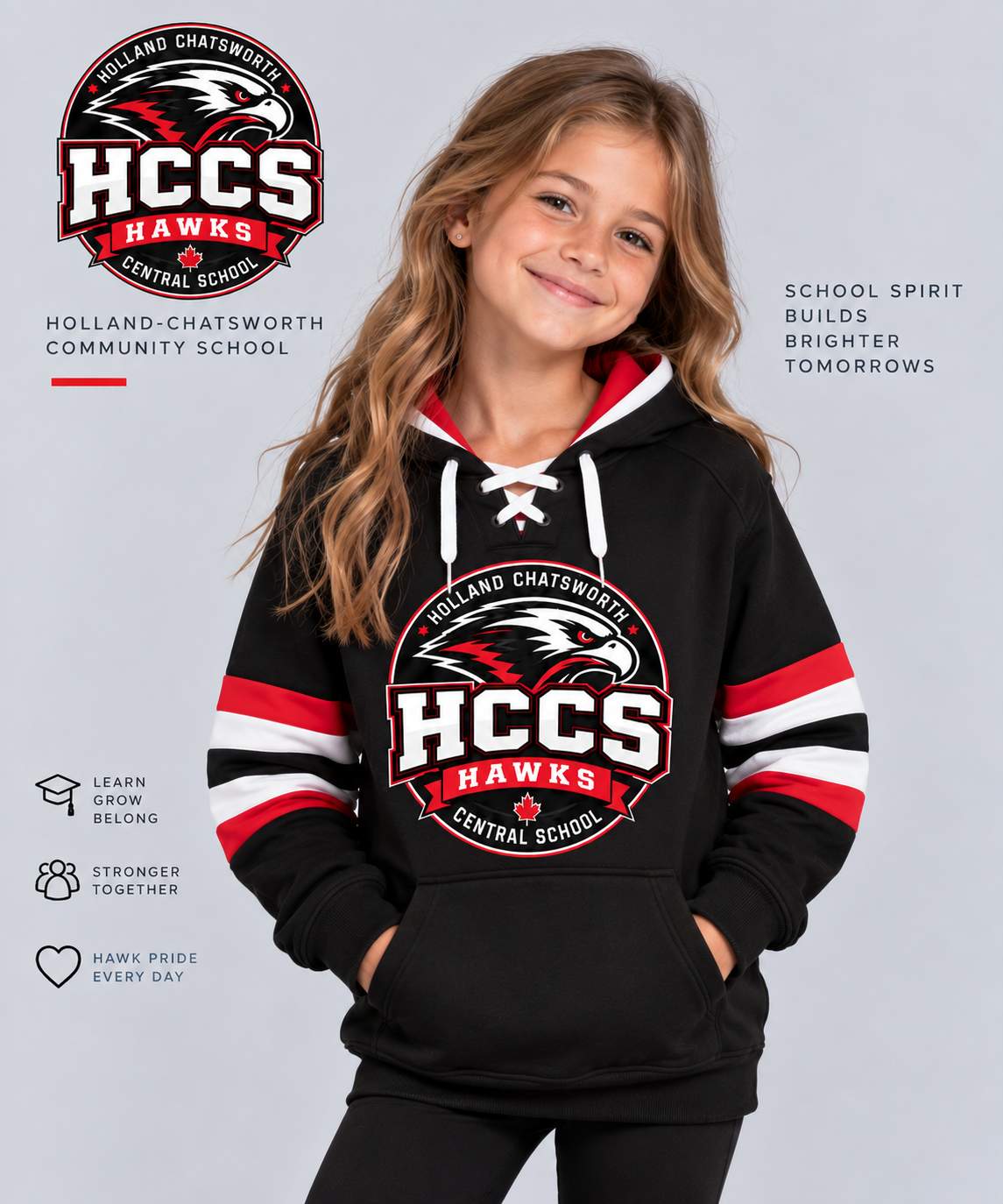 HCCS Hawks Youth Lace-Up Hoodie