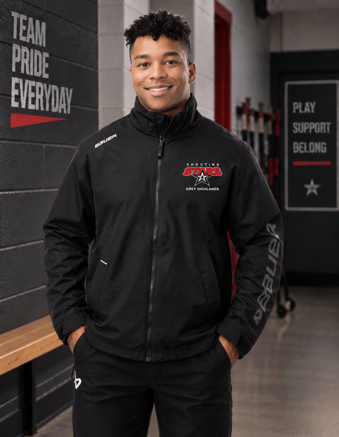 Shooting Stars Grey Highlands BAUER Men’s Senior Team Lightweight Jacket – Black