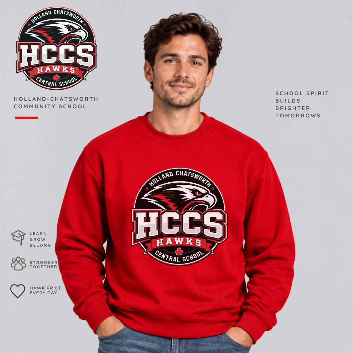 HCCS Hawks Printed Adult Crewneck Sweatshirt