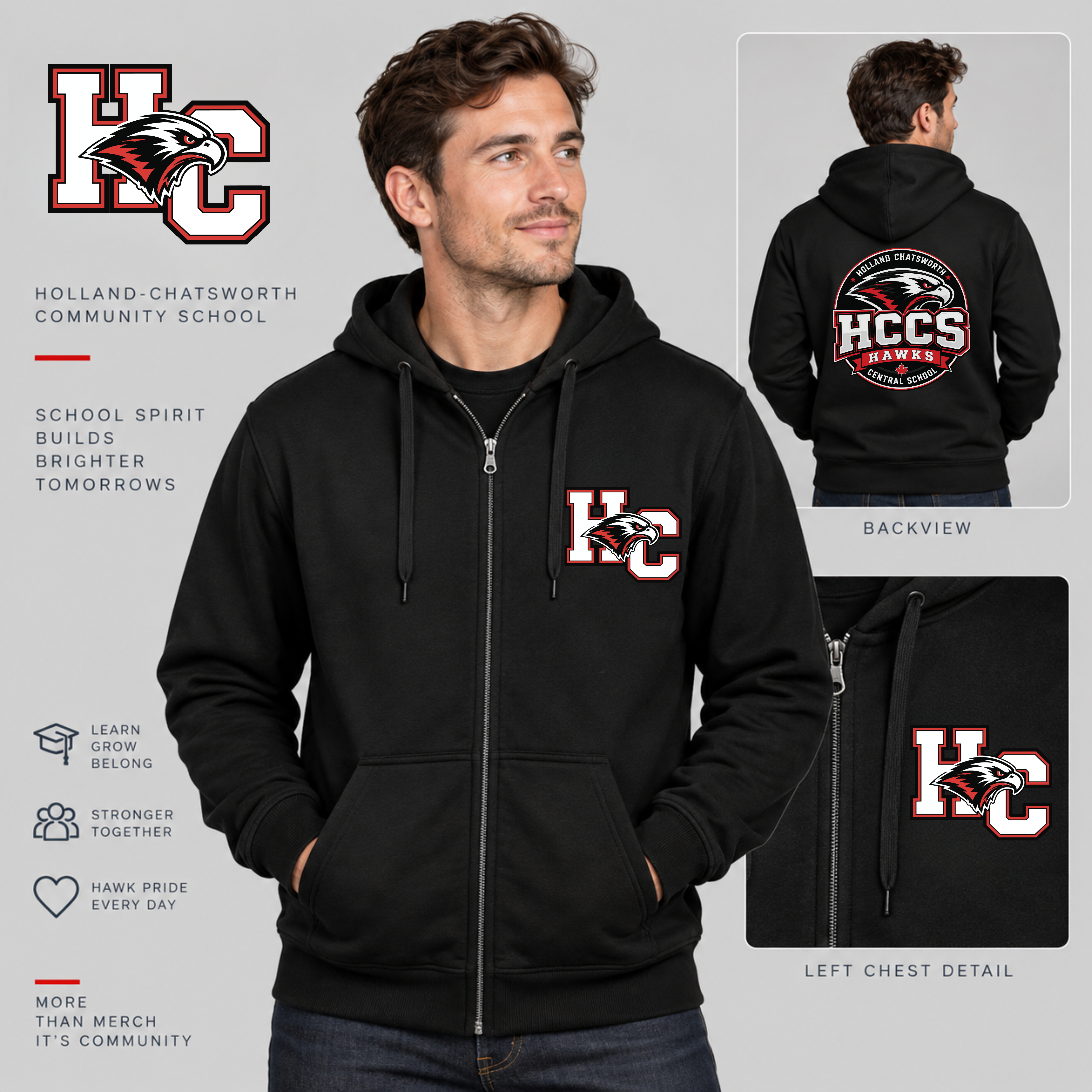 HCCS Hawks Adult Full-Zip Hoodie