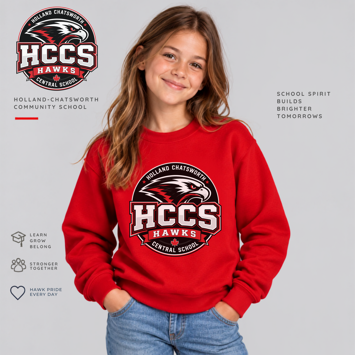 HCCS Hawks Printed Youth Crewneck Sweatshirt