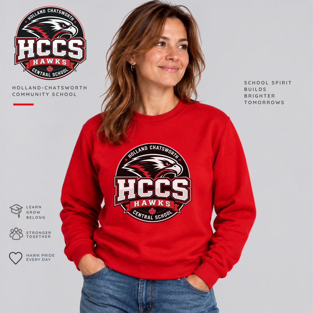HCCS Hawks Printed Adult Crewneck Sweatshirt