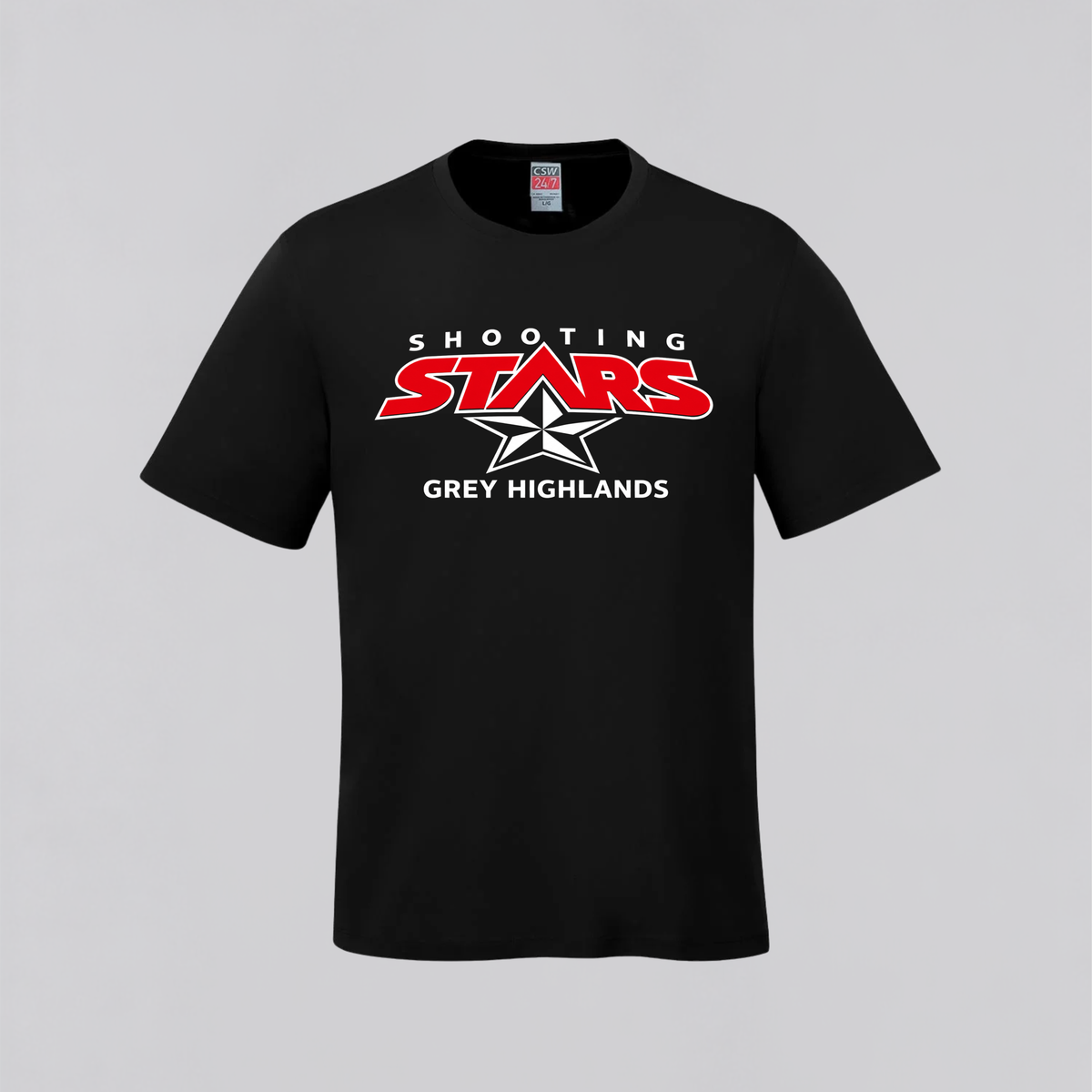 Shooting Stars Grey Highlands Adult T-Shirt – Black
