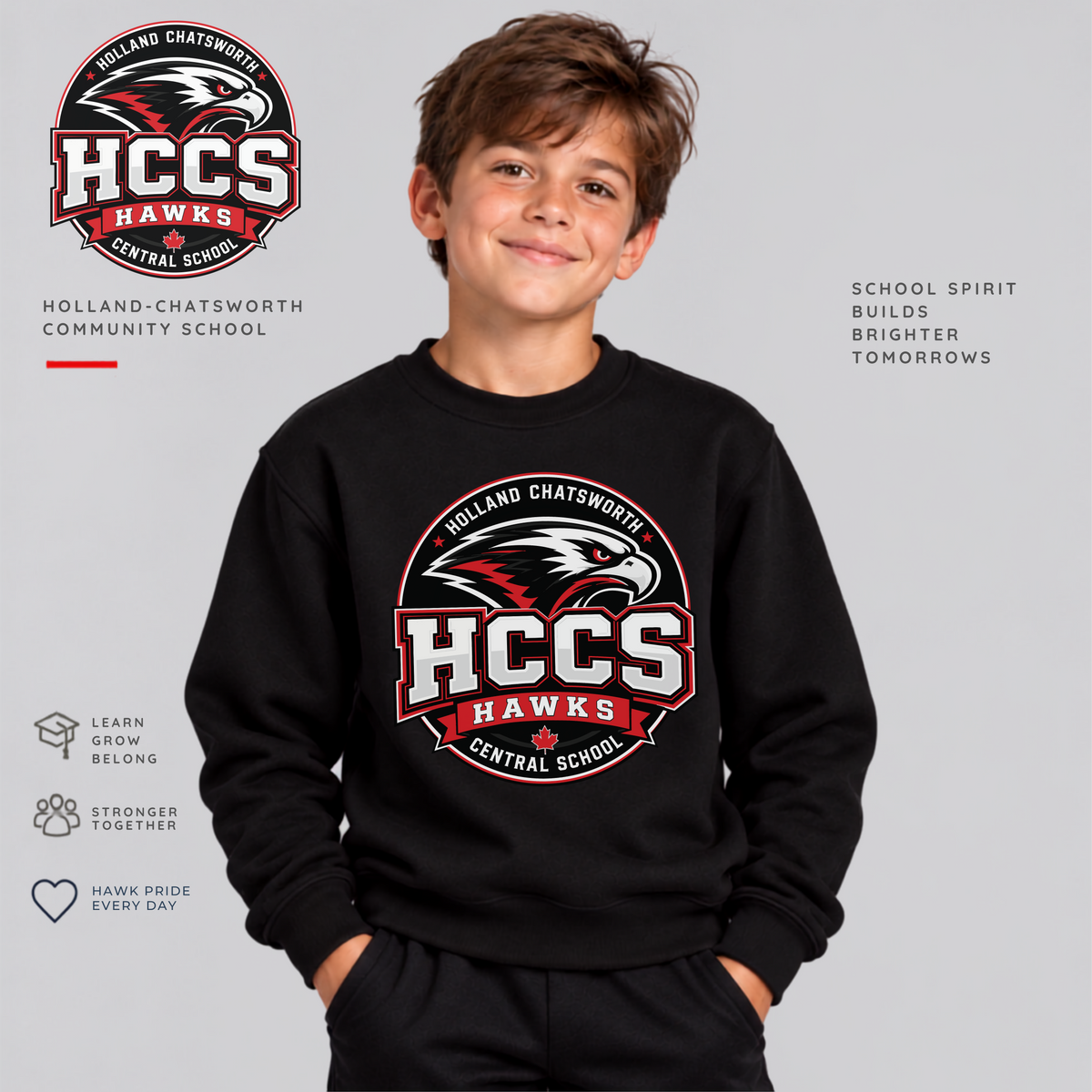 HCCS Hawks Printed Youth Crewneck Sweatshirt