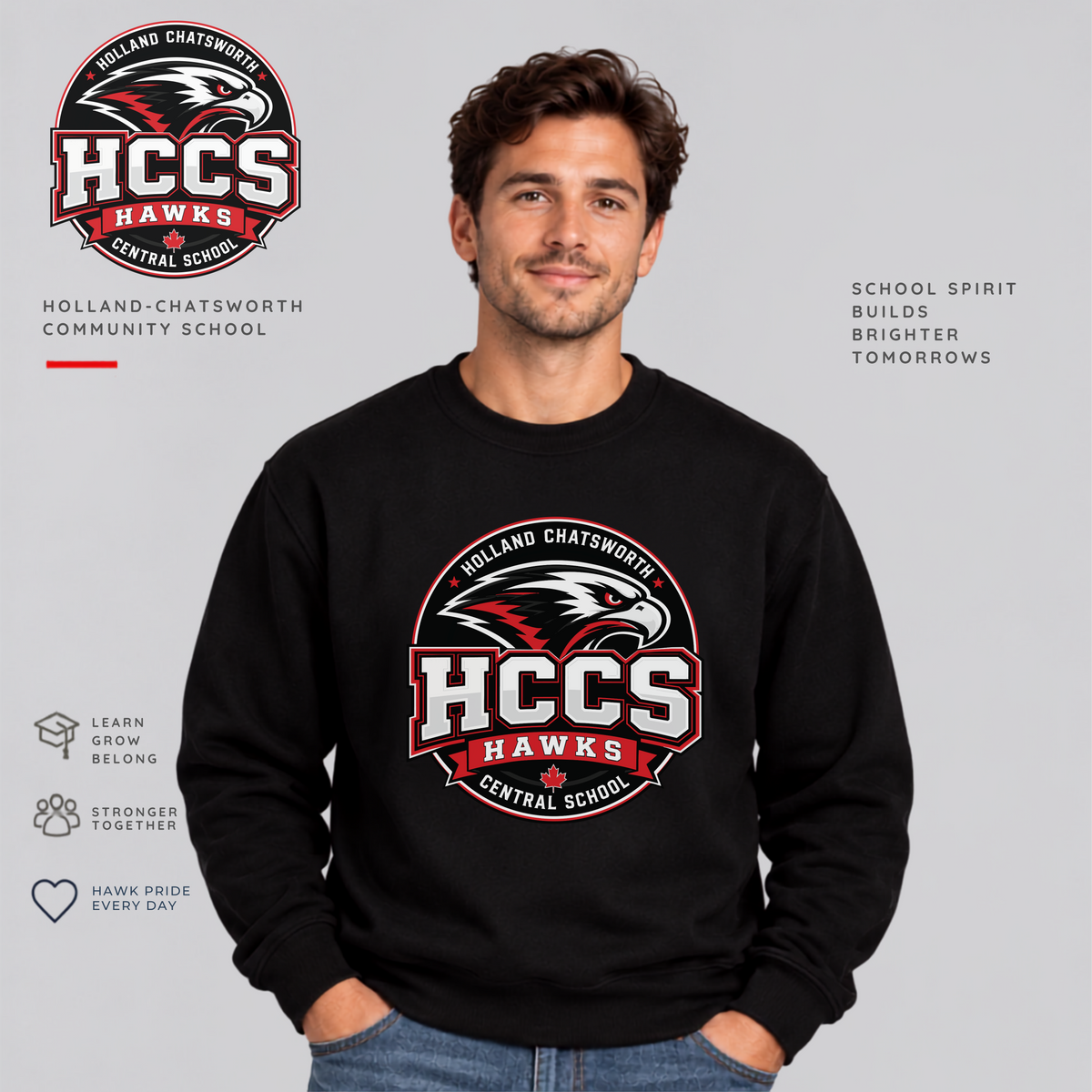 HCCS Hawks Printed Adult Crewneck Sweatshirt